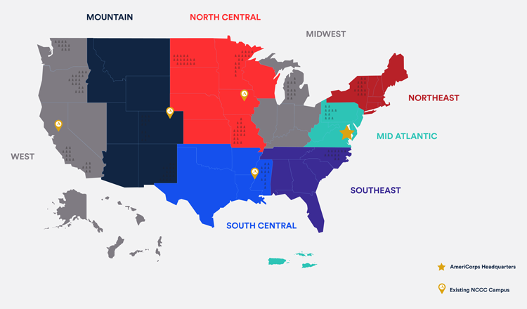 Map of AmeriCorps regions