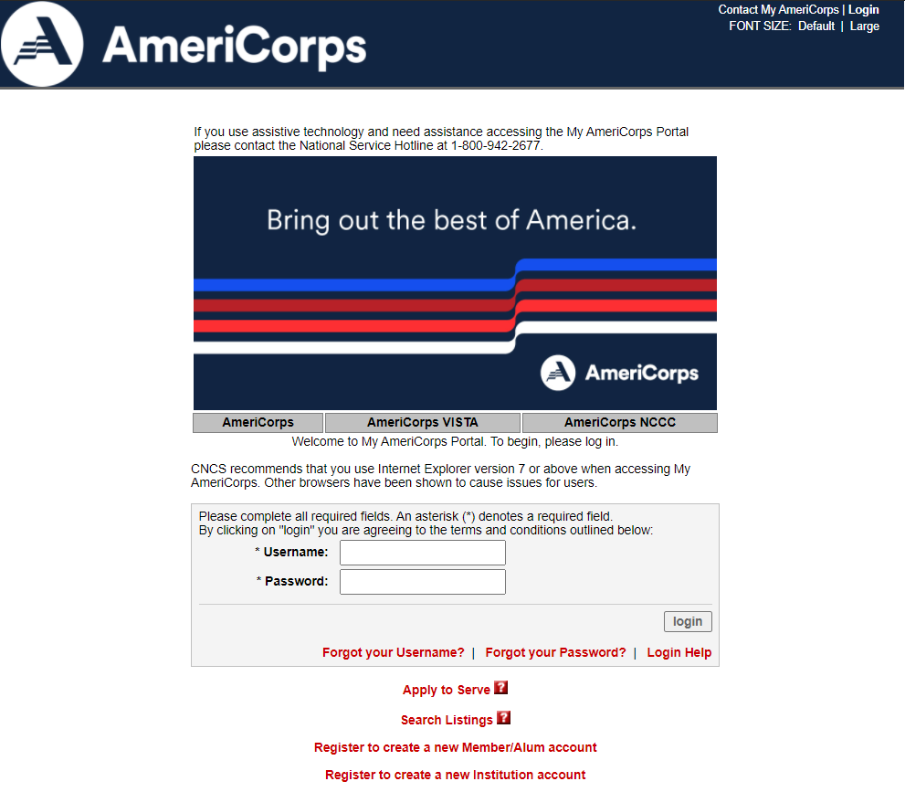 MyAmeriCorps portal login