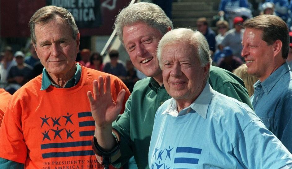 Jimmy Carter, Bill Clinton, and George Bush.