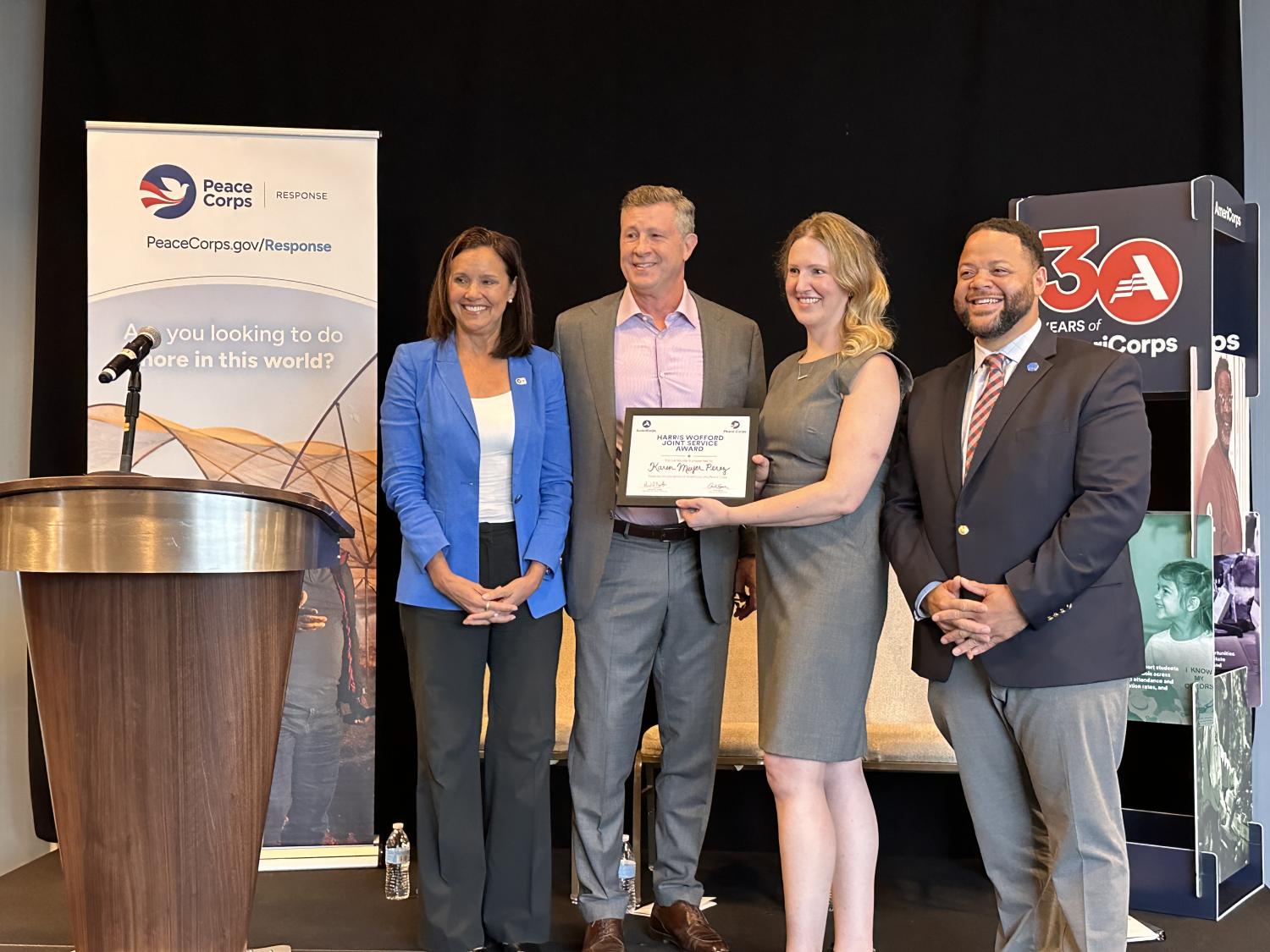 Carol Spahn, Chris Wofford, Karen Meyer Perez, and Michael Smith with the first Harris Wofford Award