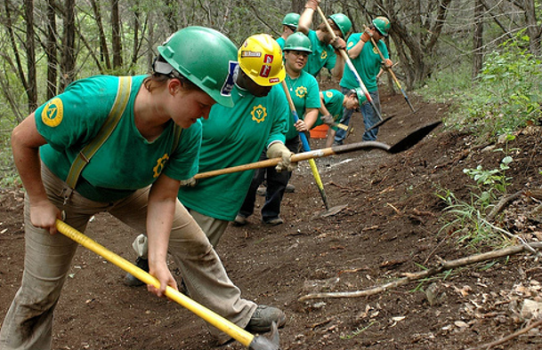 AmeriCorps members working outside.